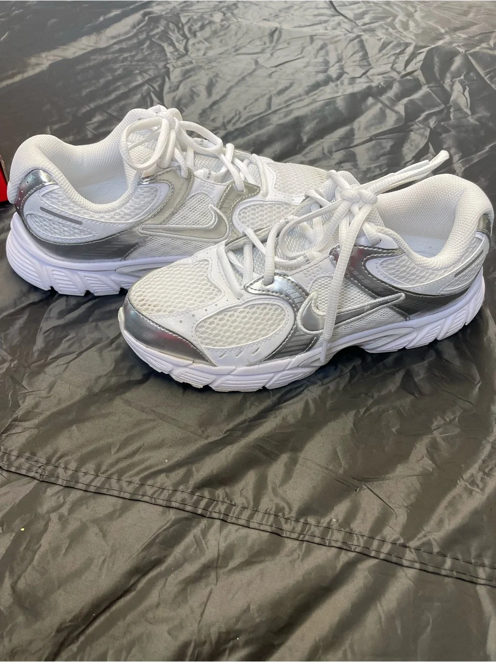 Nike Kids White and Silver Mesh Lace-Up Sneakers